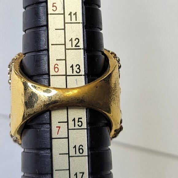 Two Tone Gold and Amber Color Wide Ring Concave Design with Rhinestones Size 6.5 - Picture 4 of 14